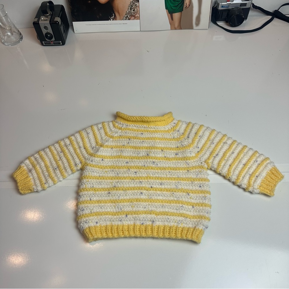 Vintage 90s Hand Knit Baby Sweater | Speckled Acrylic · Cottagecore Heirloom